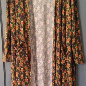 LuLaRoe Gray and Pink Floral Knit Maxi Cardigan